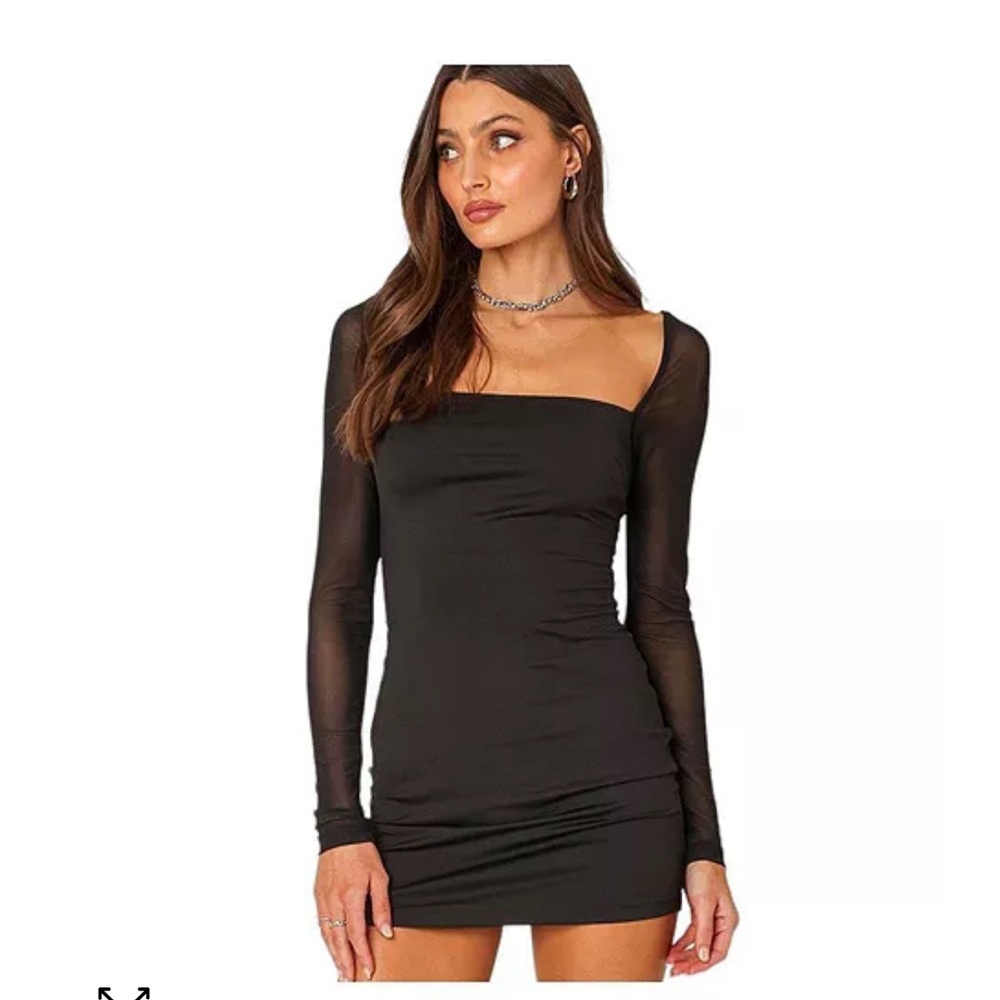 Edikted Maia Black mini dress mesh long sleeve size Small